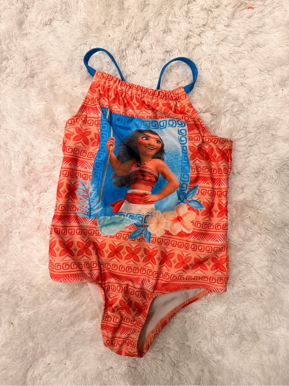 Disney Girls Moana Swimsuit in Coral and Blue Accent